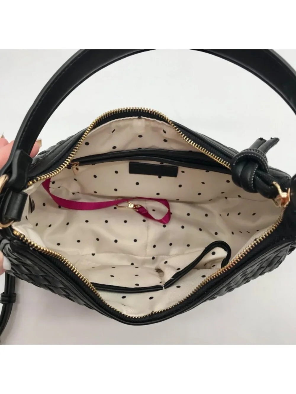 On 34th Black Woven Crossbody Convertible Satchel Bag